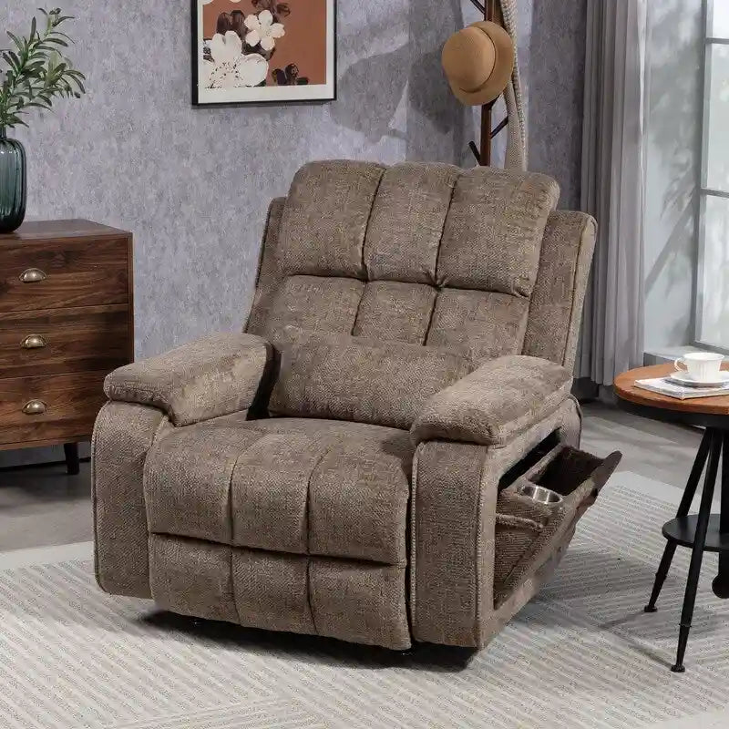 Fauteuil releveur inclinable avec repose-pieds étendu, double moteur chenille surdimensionné, chauffage, massage et chargement USB-C
