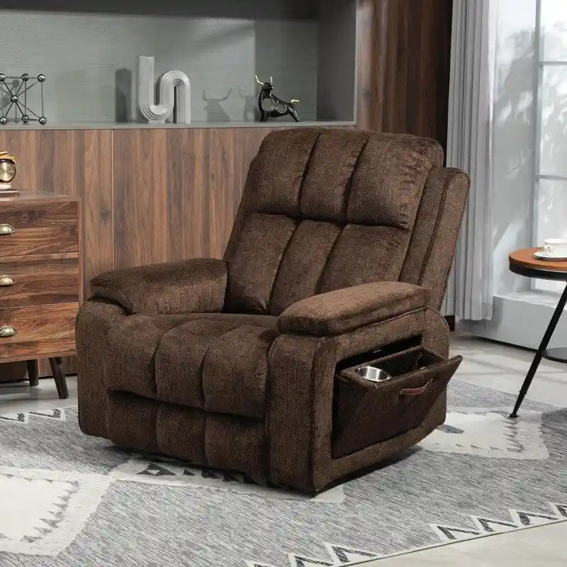Fauteuil releveur inclinable avec repose-pieds étendu, double moteur chenille surdimensionné, chauffage, massage et chargement USB-C