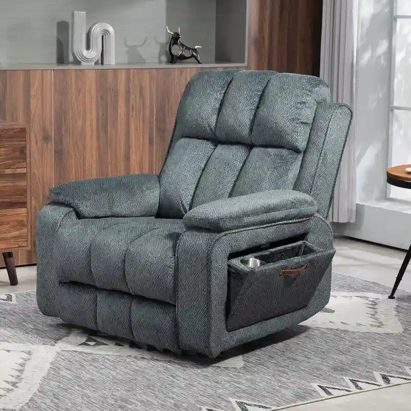 Fauteuil releveur inclinable avec repose-pieds étendu, double moteur chenille surdimensionné, chauffage, massage et chargement USB-C