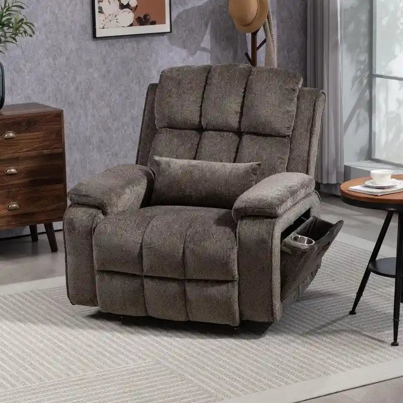 Fauteuil releveur inclinable avec repose-pieds étendu, double moteur chenille surdimensionné, chauffage, massage et chargement USB-C