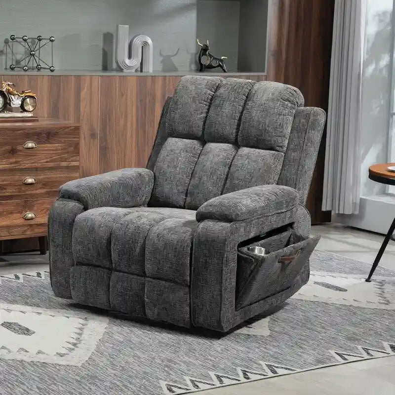Fauteuil releveur inclinable avec repose-pieds étendu, double moteur chenille surdimensionné, chauffage, massage et chargement USB-C