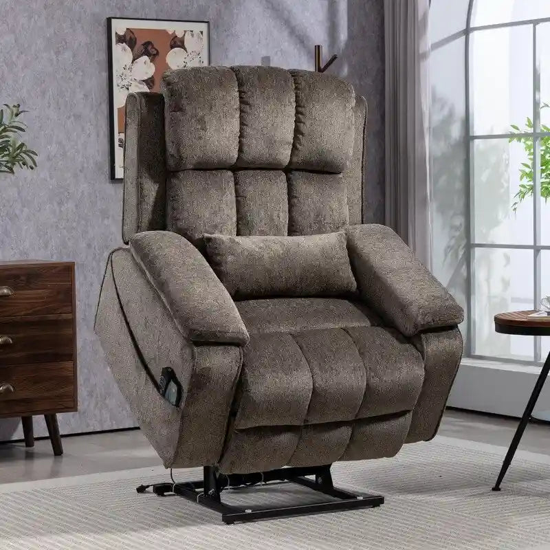 Fauteuil releveur inclinable avec repose-pieds étendu, double moteur chenille surdimensionné, chauffage, massage et chargement USB-C