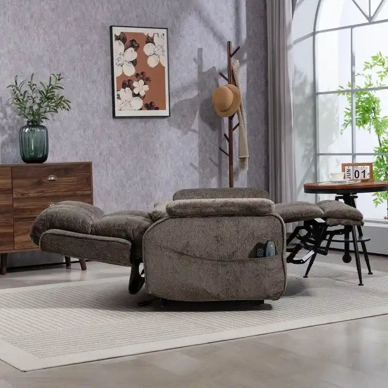 Fauteuil releveur inclinable avec repose-pieds étendu, double moteur chenille surdimensionné, chauffage, massage et chargement USB-C