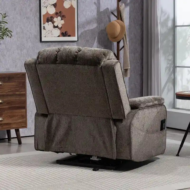 Fauteuil releveur inclinable avec repose-pieds étendu, double moteur chenille surdimensionné, chauffage, massage et chargement USB-C
