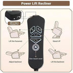 Fauteuil releveur inclinable avec repose-pieds étendu, double moteur chenille surdimensionné, chauffage, massage et chargement USB-C