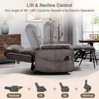 Fauteuil releveur inclinable avec repose-pieds étendu, double moteur chenille surdimensionné, chauffage, massage et chargement USB-C