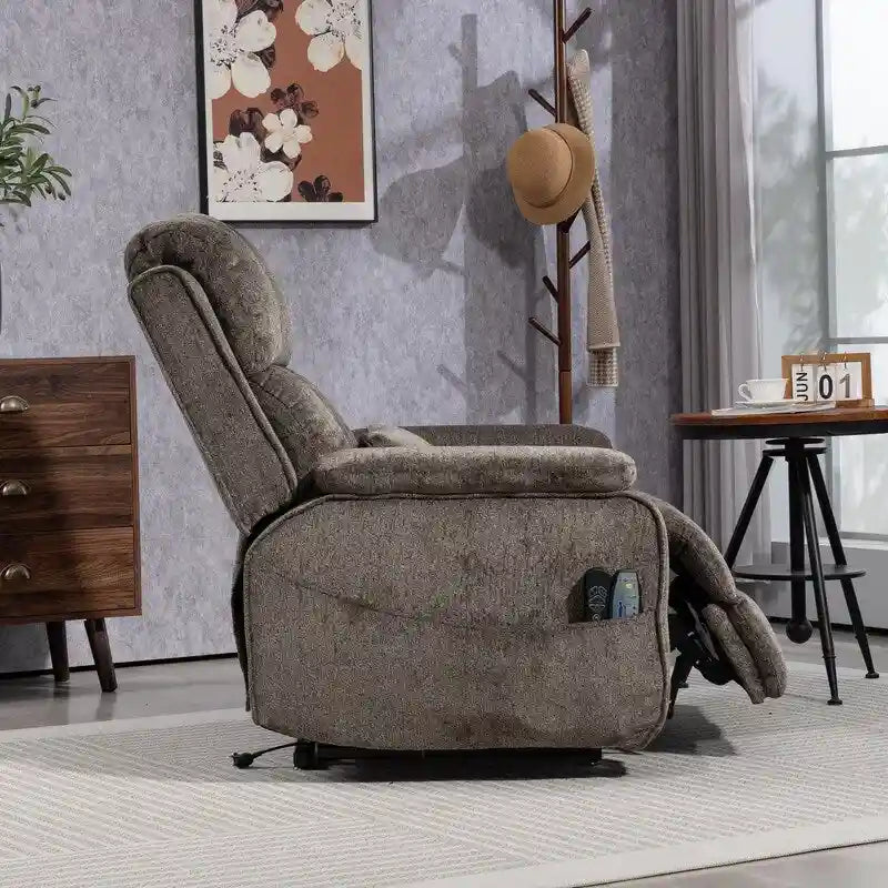 Fauteuil releveur inclinable avec repose-pieds étendu, double moteur chenille surdimensionné, chauffage, massage et chargement USB-C