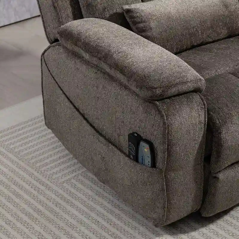 Fauteuil releveur inclinable avec repose-pieds étendu, double moteur chenille surdimensionné, chauffage, massage et chargement USB-C