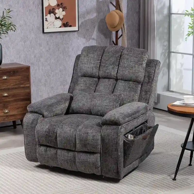 Fauteuil releveur inclinable avec repose-pieds étendu, double moteur chenille surdimensionné, chauffage, massage et chargement USB-C