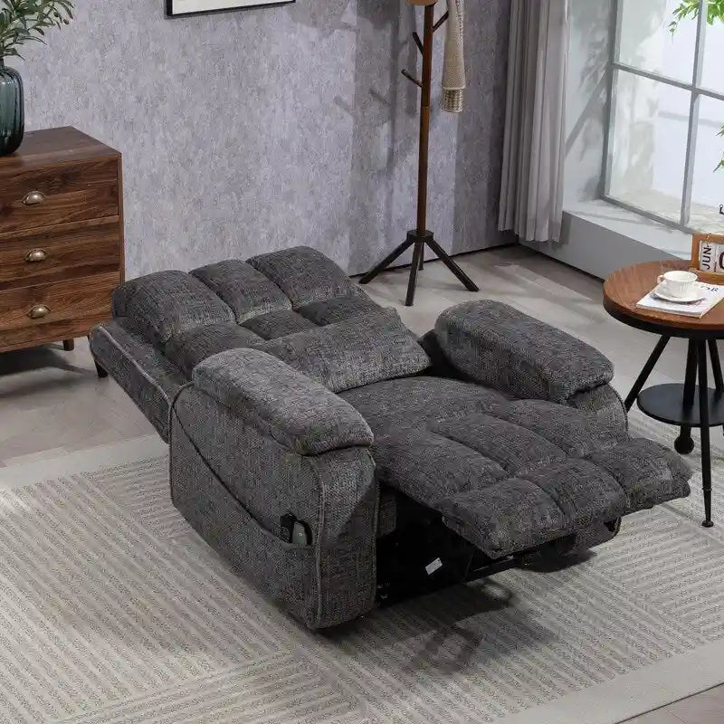 Fauteuil releveur inclinable avec repose-pieds étendu, double moteur chenille surdimensionné, chauffage, massage et chargement USB-C