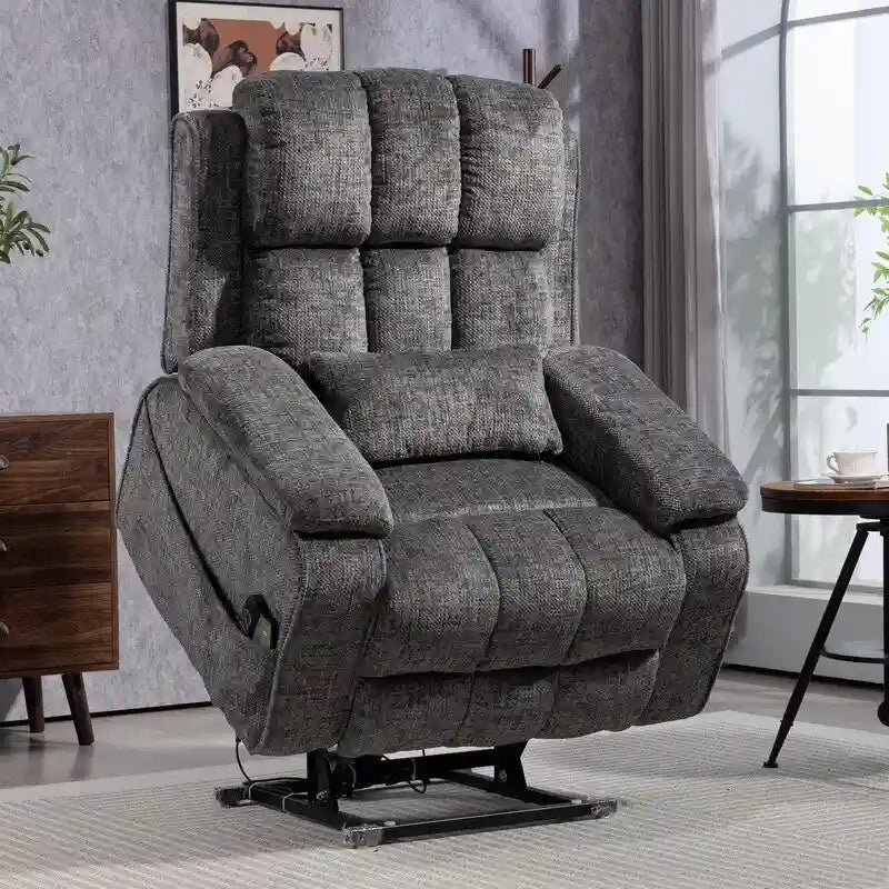 Fauteuil releveur inclinable avec repose-pieds étendu, double moteur chenille surdimensionné, chauffage, massage et chargement USB-C