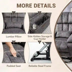 Fauteuil releveur inclinable avec repose-pieds étendu, double moteur chenille surdimensionné, chauffage, massage et chargement USB-C