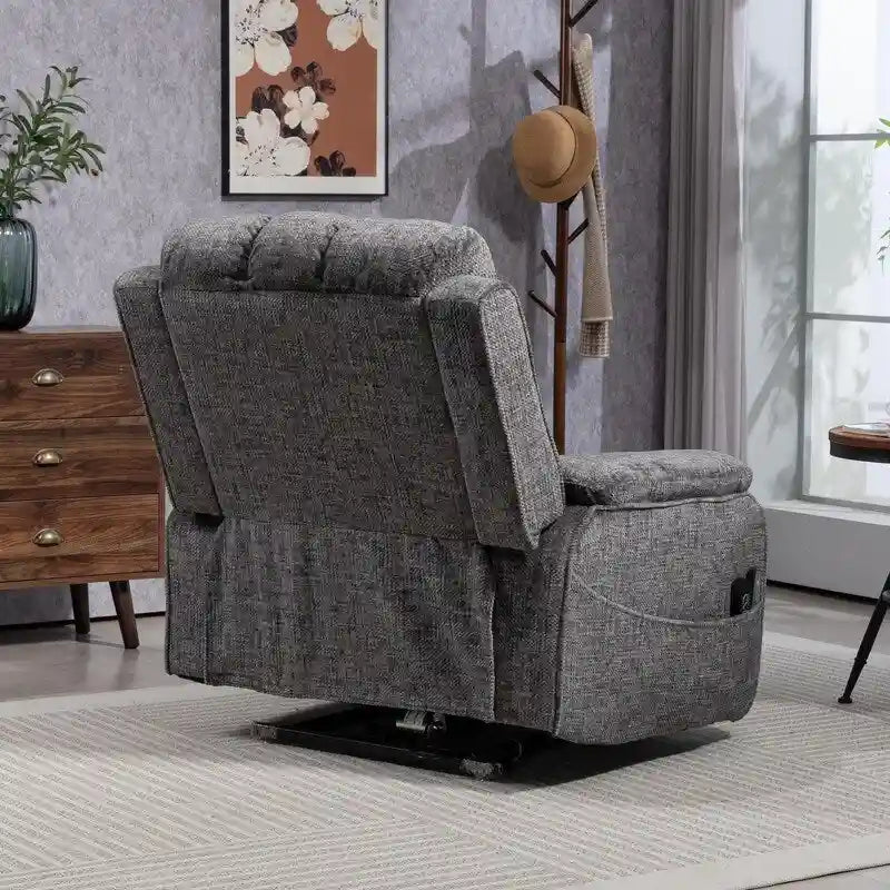 Fauteuil releveur inclinable avec repose-pieds étendu, double moteur chenille surdimensionné, chauffage, massage et chargement USB-C