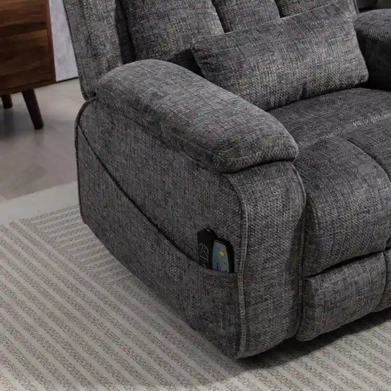 Fauteuil releveur inclinable avec repose-pieds étendu, double moteur chenille surdimensionné, chauffage, massage et chargement USB-C