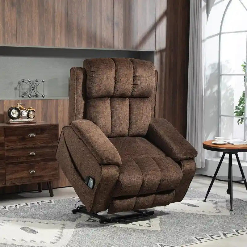 Fauteuil releveur inclinable avec repose-pieds étendu, double moteur chenille surdimensionné, chauffage, massage et chargement USB-C