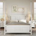 Lit à baldaquin Queen Size, cadre en bois traditionnel, design à lattes horizontales, blanc