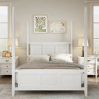 Roomfitters Queen Size Poster Bed, Traditional Wood Frame, Horizontal Grille Design, White