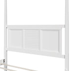 Lit à baldaquin Queen Size, cadre en bois traditionnel, design à lattes horizontales, blanc