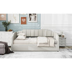 Canapé-lit rembourré avec rangement, taille double, beige