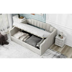 Canapé-lit rembourré avec rangement, taille double, beige