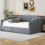 Canapé-lit rembourré avec rangement, taille double, beige