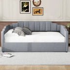 Canapé-lit rembourré avec rangement, taille double, beige