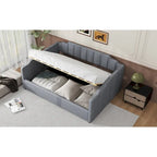 Canapé-lit rembourré avec rangement, taille double, beige