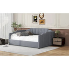 Canapé-lit rembourré avec rangement, taille double, beige