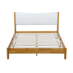 Lit queen size en bois d'hévéa, lit en bois massif avec tête de lit rembourrée