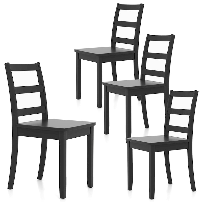 Lot de 4 chaises de salle à manger sans accoudoirs à dossier échelle avec pieds en bois d'hévéa massif