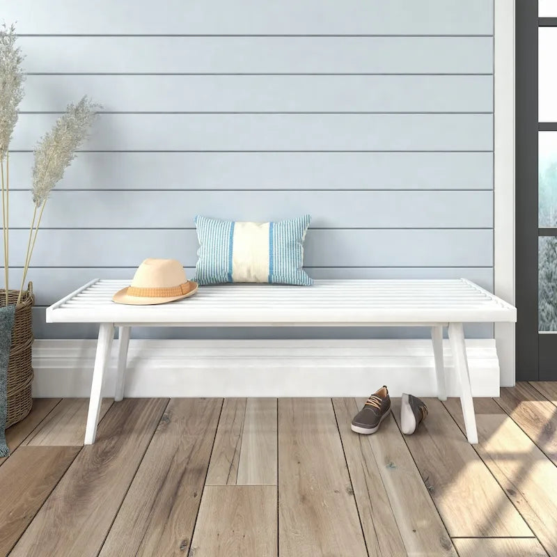 Banc d'entrée double en bois de style Mid-Century - 143,5 cm L x 42 cm l x 44,5 cm H