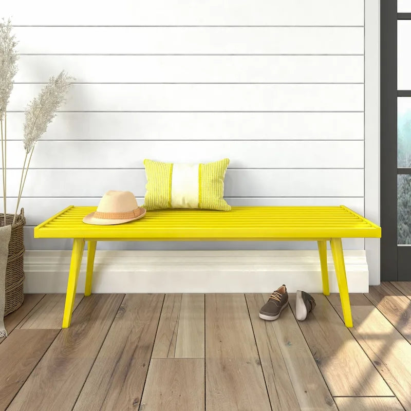 Banc d'entrée double en bois de style Mid-Century - 143,5 cm L x 42 cm l x 44,5 cm H