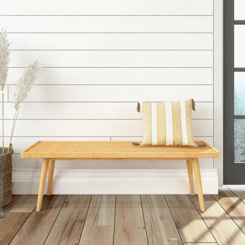 Banc d'entrée double en bois de style Mid-Century - 143,5 cm L x 42 cm l x 44,5 cm H