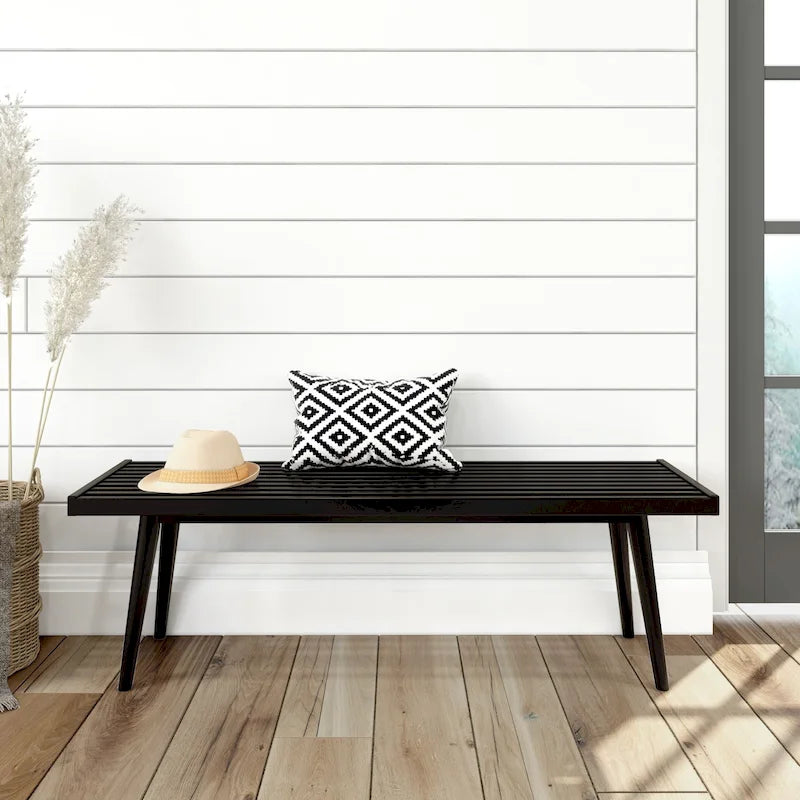 Banc d'entrée double en bois de style Mid-Century - 143,5 cm L x 42 cm l x 44,5 cm H