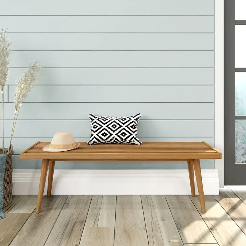 Banc d'entrée double en bois de style Mid-Century - 143,5 cm L x 42 cm l x 44,5 cm H