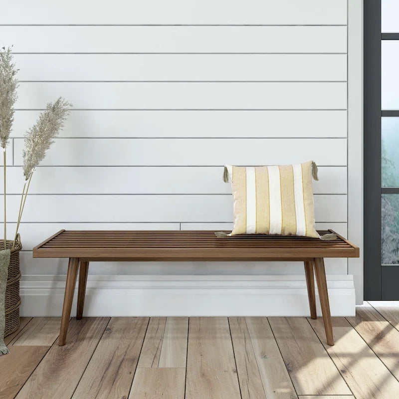 Banc d'entrée double en bois de style Mid-Century - 143,5 cm L x 42 cm l x 44,5 cm H