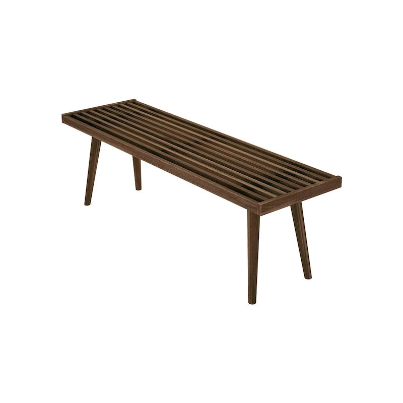 Banc d'entrée double en bois de style Mid-Century - 143,5 cm L x 42 cm l x 44,5 cm H