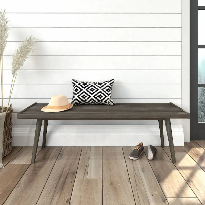 Banc d'entrée double en bois de style Mid-Century - 143,5 cm L x 42 cm l x 44,5 cm H