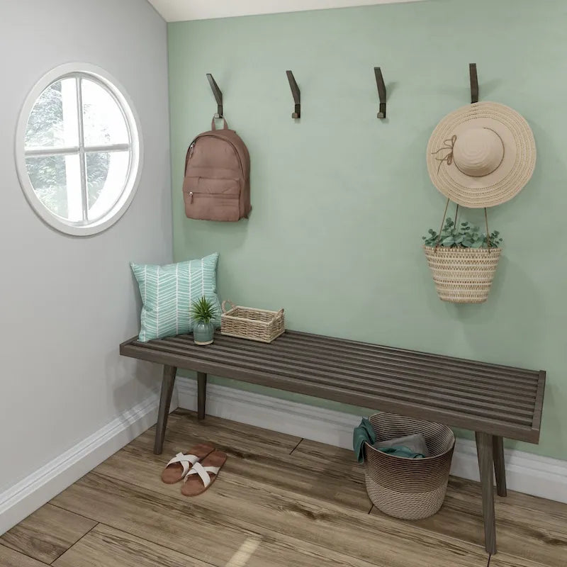 Banc d'entrée double en bois de style Mid-Century - 143,5 cm L x 42 cm l x 44,5 cm H