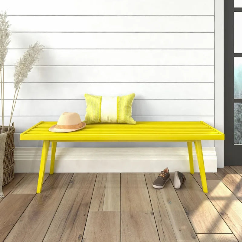 Banc d'entrée double en bois de style Mid-Century - 143,5 cm L x 42 cm l x 44,5 cm H
