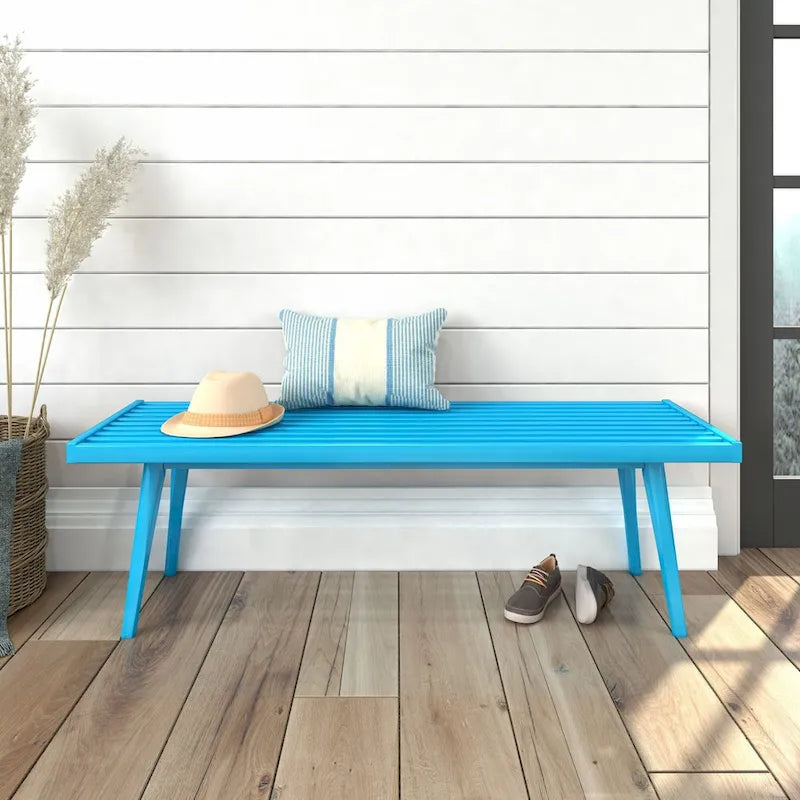 Banc d'entrée double en bois de style Mid-Century - 143,5 cm L x 42 cm l x 44,5 cm H