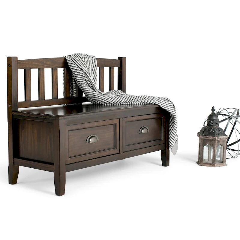 Banc de rangement d'entrée de 106,7 cm de large en bois massif de style transitionnel avec tiroirs
