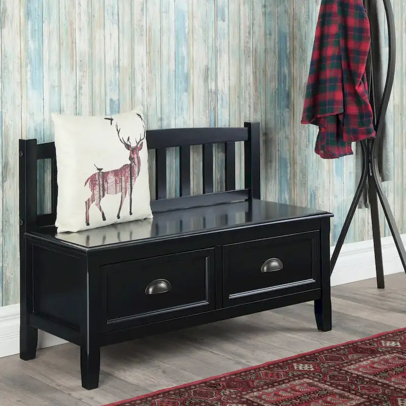 Banc de rangement d'entrée de 106,7 cm de large en bois massif de style transitionnel avec tiroirs