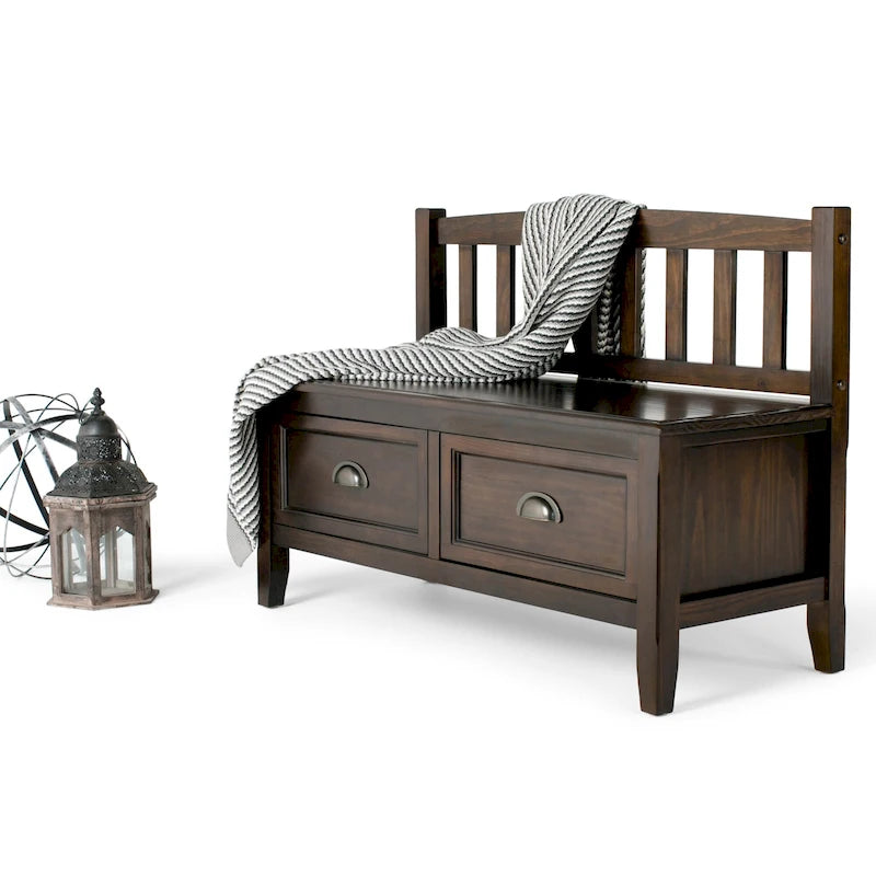 Banc de rangement d'entrée de 106,7 cm de large en bois massif de style transitionnel avec tiroirs