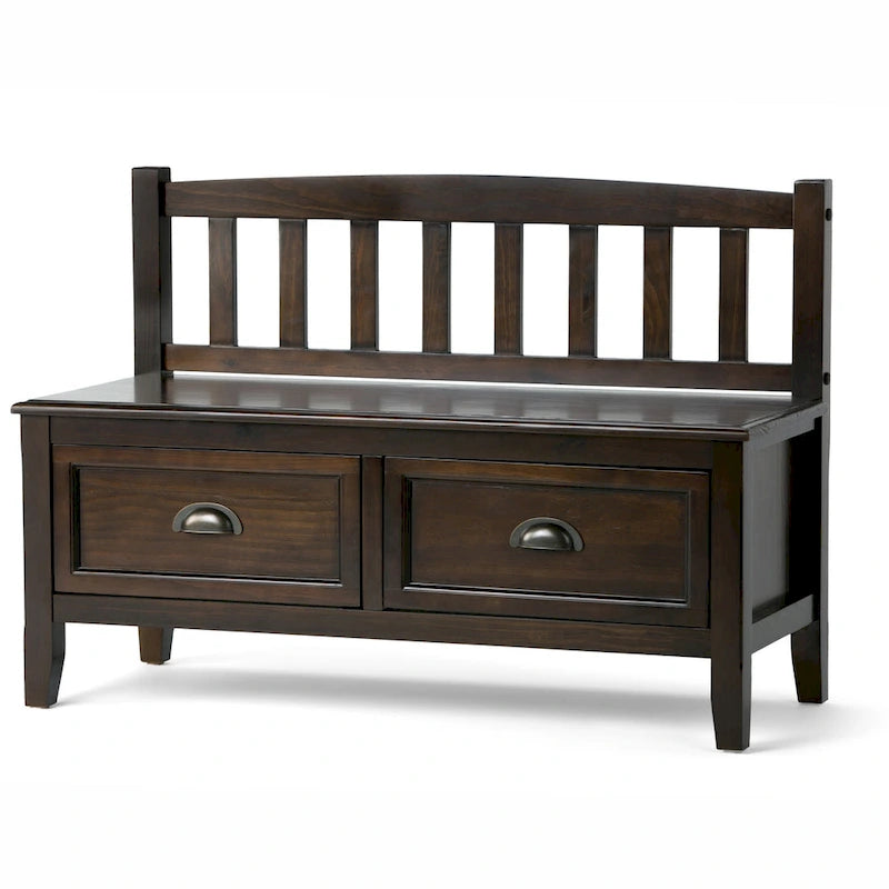 Banc de rangement d'entrée de 106,7 cm de large en bois massif de style transitionnel avec tiroirs