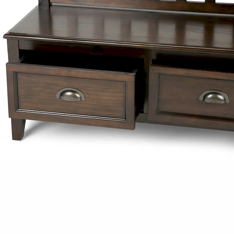 Banc de rangement d'entrée de 106,7 cm de large en bois massif de style transitionnel avec tiroirs