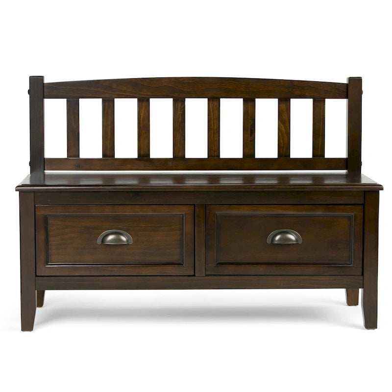 Banc de rangement d'entrée de 106,7 cm de large en bois massif de style transitionnel avec tiroirs