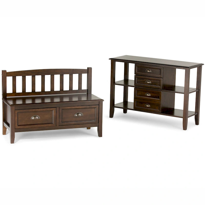 Banc de rangement d'entrée de 106,7 cm de large en bois massif de style transitionnel avec tiroirs
