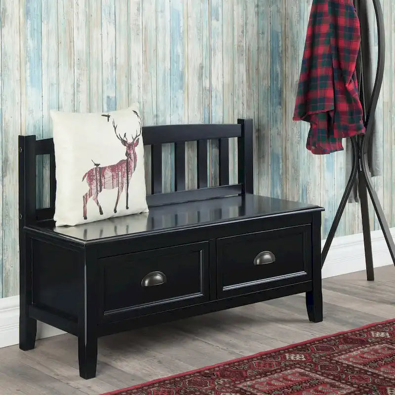 Banc de rangement d'entrée de 106,7 cm de large en bois massif de style transitionnel avec tiroirs