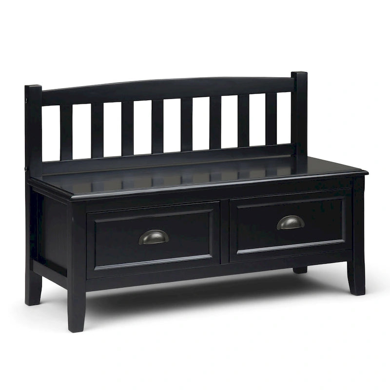 Banc de rangement d'entrée de 106,7 cm de large en bois massif de style transitionnel avec tiroirs